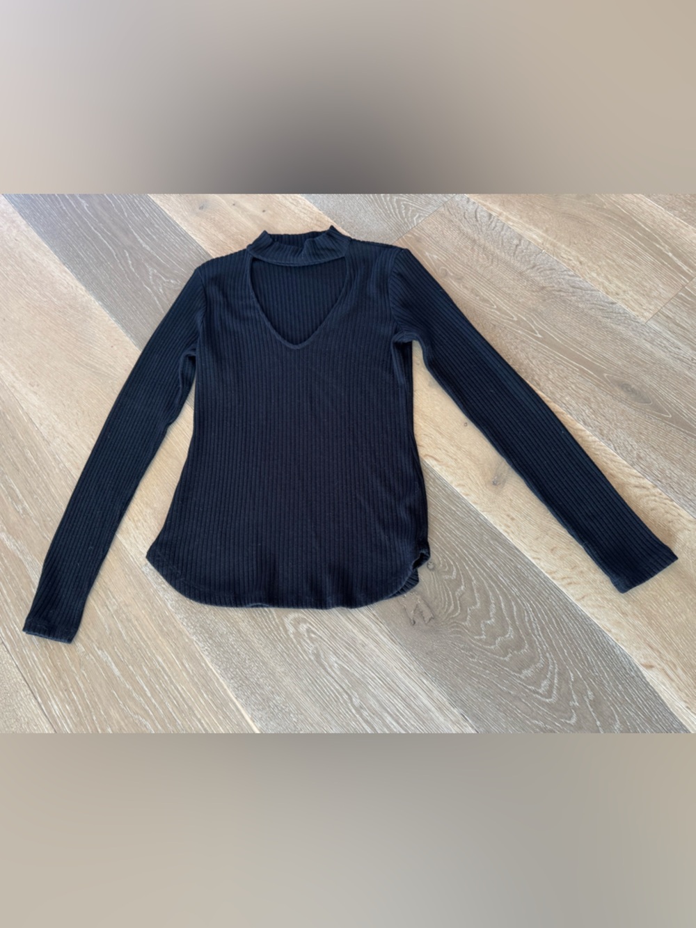Splendid Black Ribbed Keyhole Turtleneck Sweater